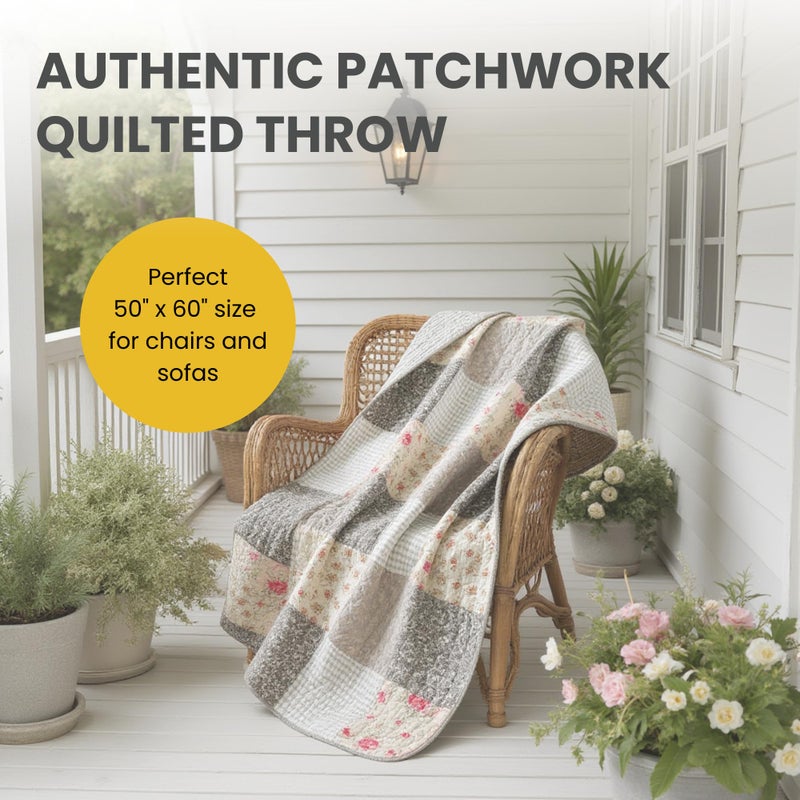 SLPR Cotton Quilted Throw Blanket, 50" x 60" Floral Farmhouse Patchwork Quilt, Shabby Chic Patchwork Throw Lap Quilt for Couch, Walk in The Cotswolds - Image 2